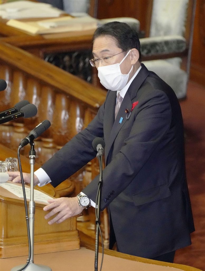 日相岸田文雄向國會表達台灣為日本重要夥伴。圖/取自共同社