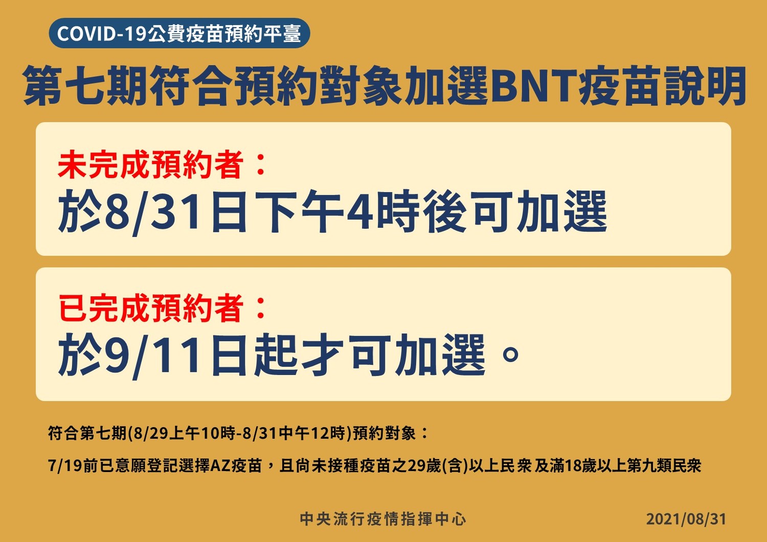 開放民眾進行BNT意願登記。   圖：指揮中心／提供