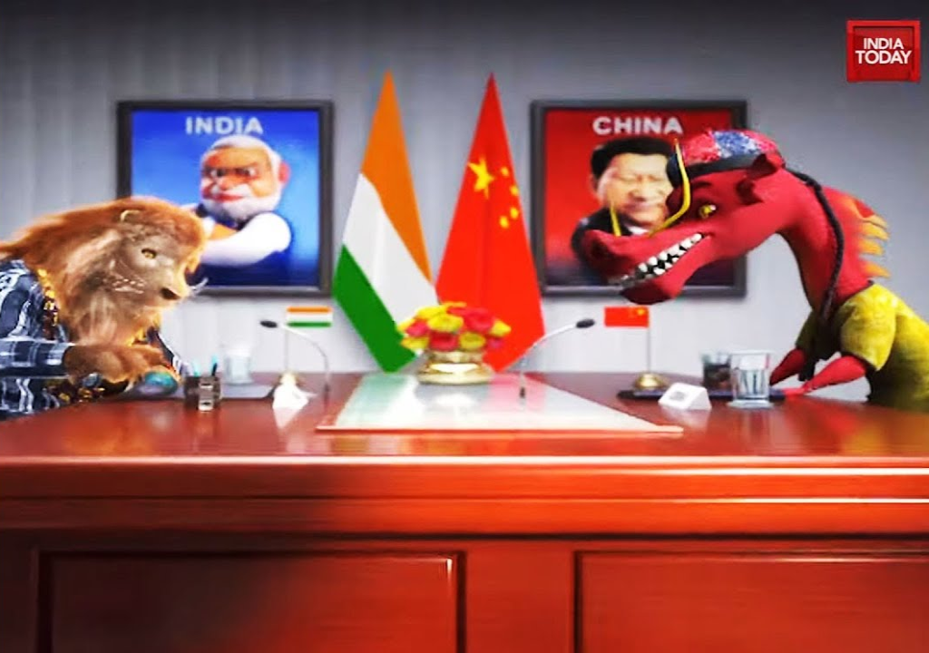 圖為india today 描繪中印關係之動畫（影片畫面）